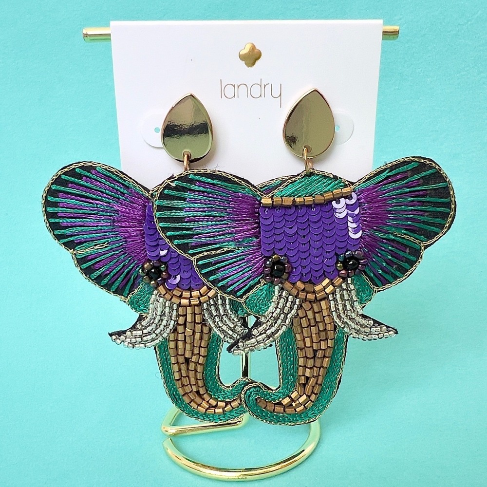 Landry Beaded Elephant Drop Earrings Chunky Boho Cottage Core